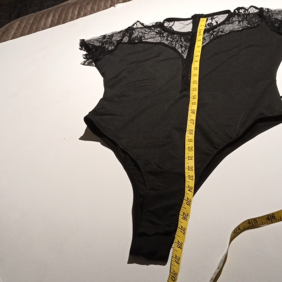 NWOT Sexy Black Mesh Sheer Lace Short Sleeve Bodysuit Leotard Clubwear Top - Picture 9 of 12